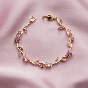 Gold Pastel Tulip Floral Bracelet-18K Coquette Flower Crystal Bracelet